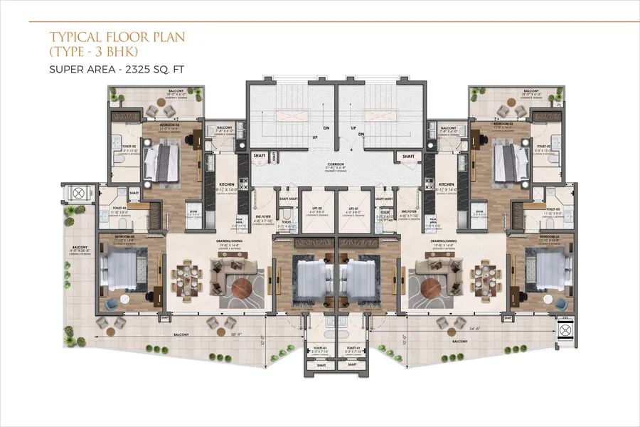Vamana Arvindam 3 BHK typical floor plan