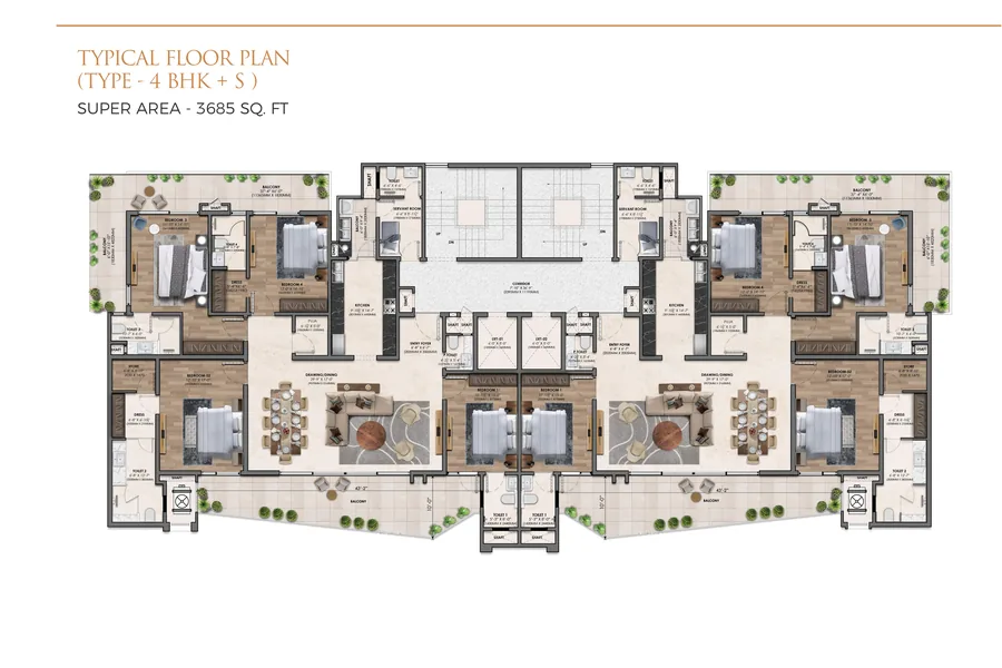 Vamana Arvindam 4 BHK plus servant room typical floor plan